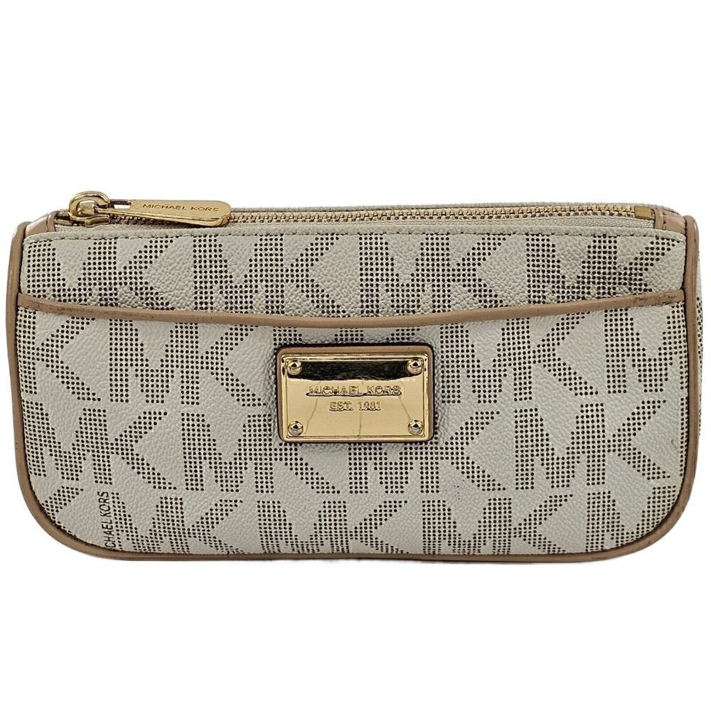 MICHAEL KORS Jet Set Logo MK Clutch Credit Card Pouchette Gold Logo Hardware